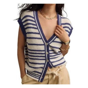 Maeve Anthropologie Oversized Sweater Vest Womens M Blue White Stripe Academia